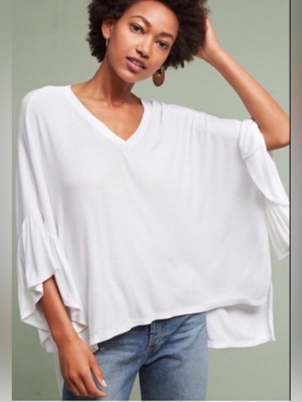 Anthropologie Akemi + Kin White Oversized Ruffle Bell Sleeve Poncho Top XS/S